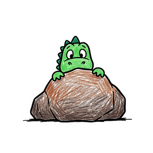 Very Shy Dinosaur Peeking from Behind a Rock